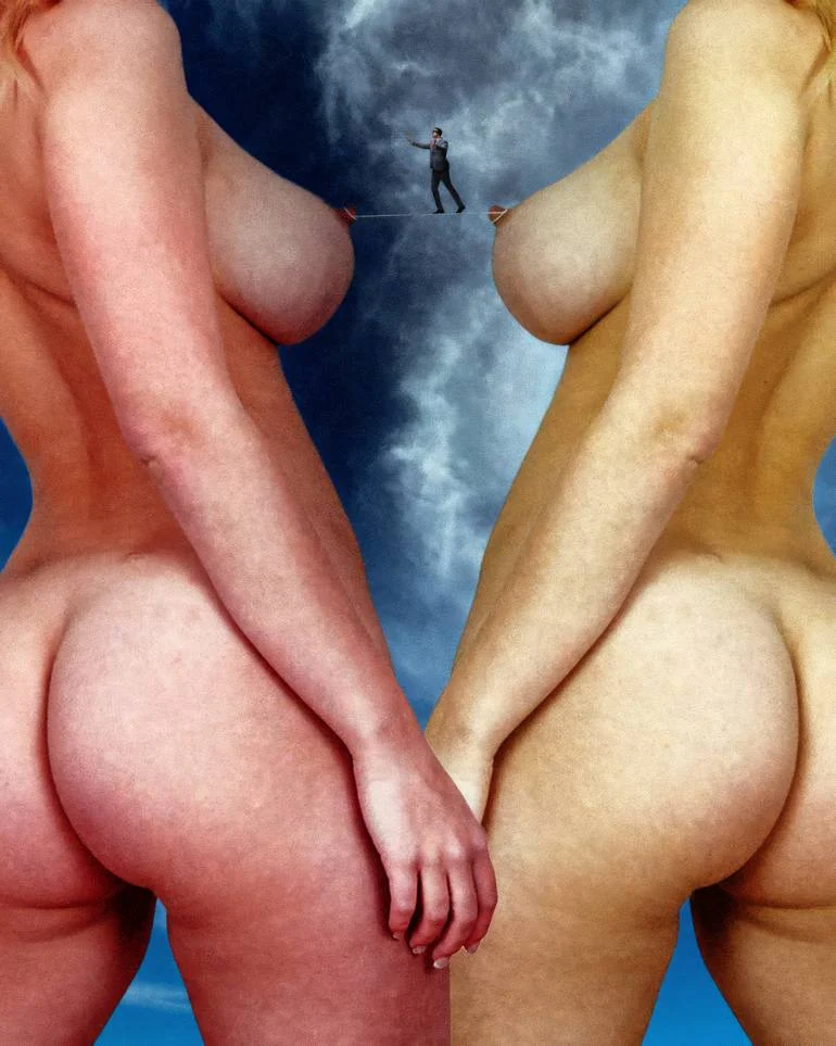 Between Desire and Balance — Surreal Figurative Fine Art
