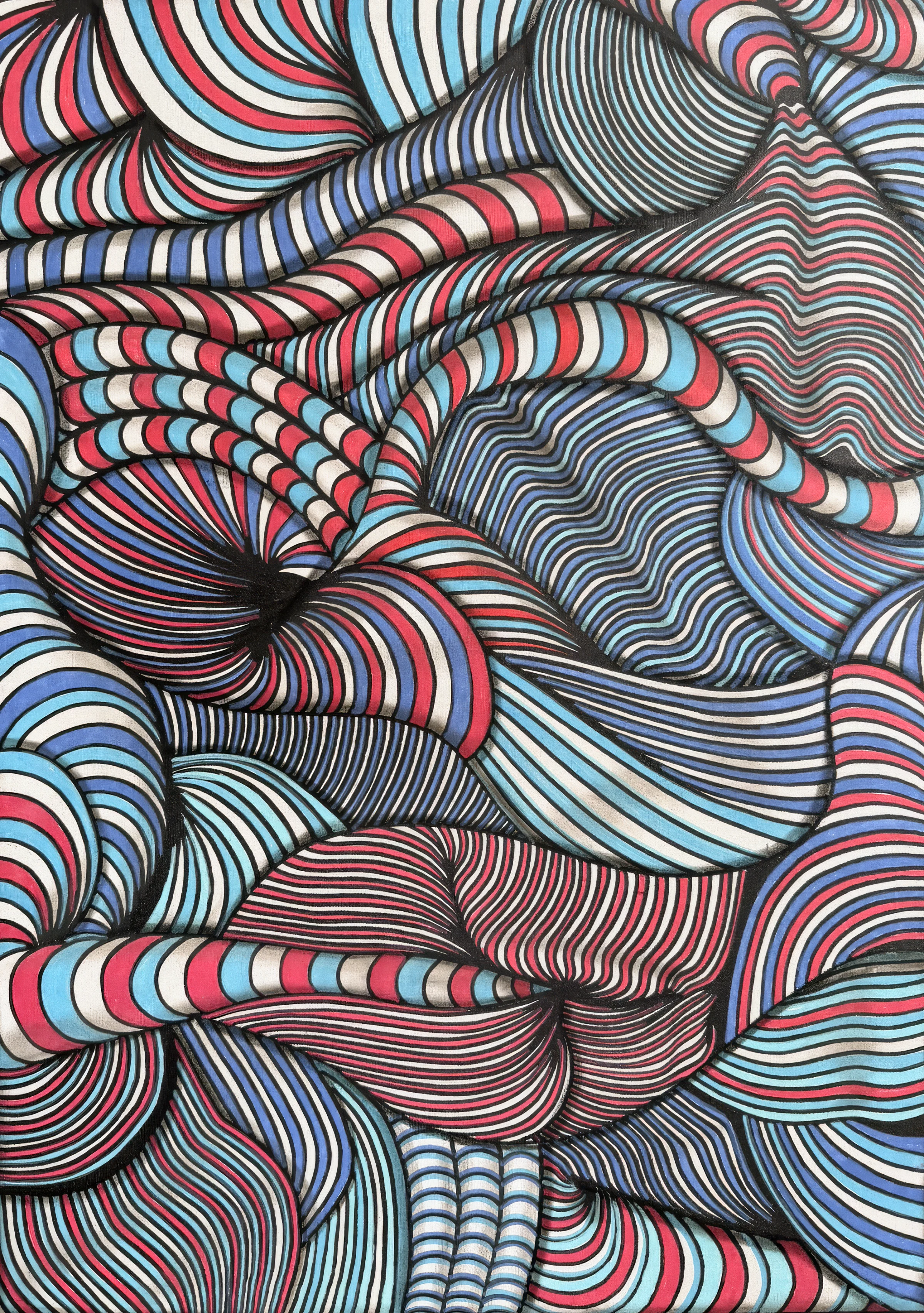 Chromatic Currents — Red & Blue Optical Abstract Painting